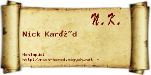 Nick Karád névjegykártya